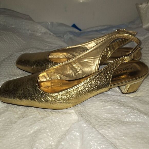 Pierre Dumas Women's Shoes Sling Back Heels Gold Lame' Evening Gala Size 11 - Picture 1 of 9